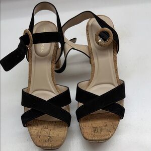Pelle Moda Black Cork Heel Sandals
